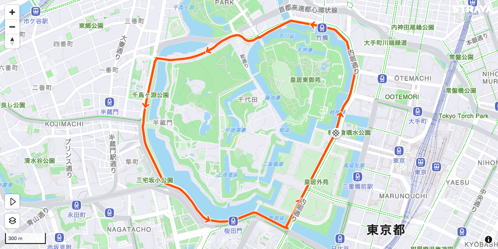 皇居ランのStravaルートマップ