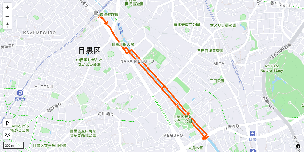 目黒川ランのStravaルートマップ