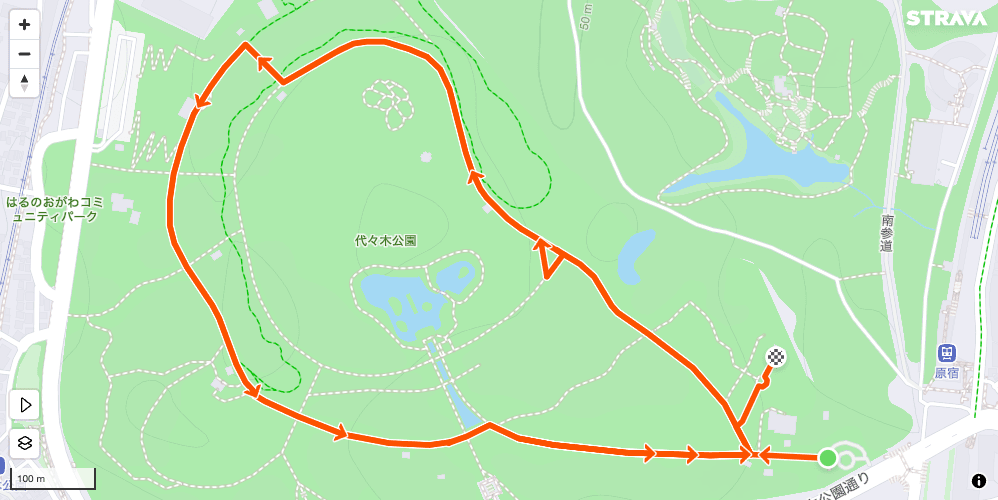 代々木公園ランのStravaルートマップ
